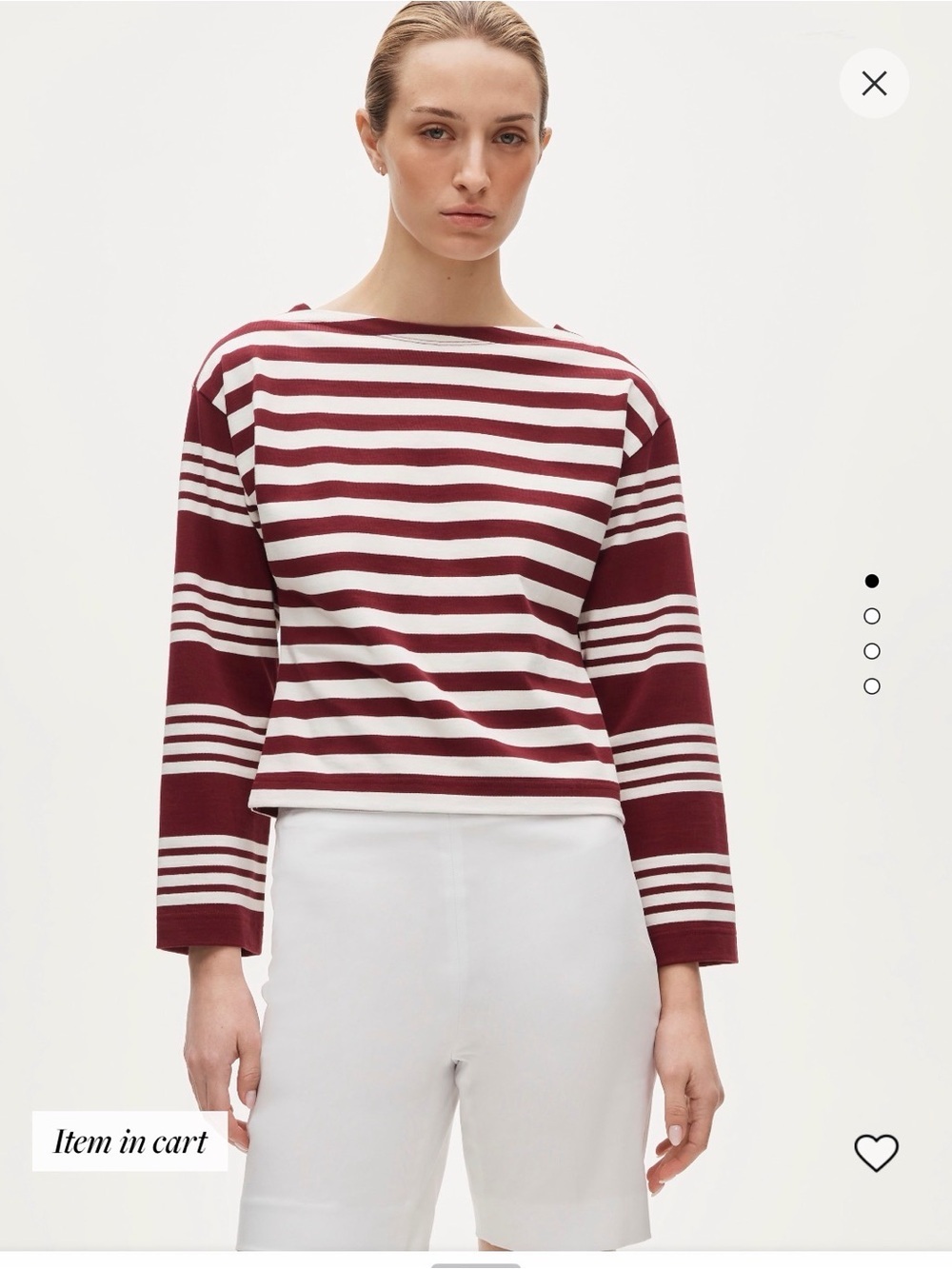 J. Crew Burgundy & White Striped Boatneck Long Sleeve Top